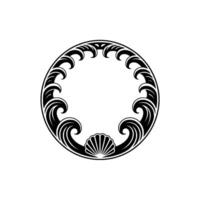 Elegant Black White Wave Shell Circle Frame. vector
