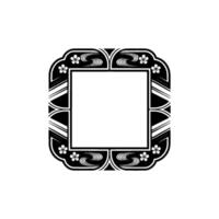 Elegant Black and White Floral Frame Illustration, Japanese Style. vector