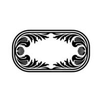 Decorative Oval Frame with Floral Elements, Black and White. vector