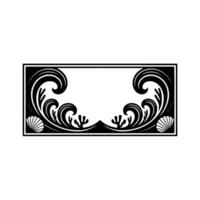 Elegant Ocean-Themed Frame with Shells and Waves, Black and White. vector
