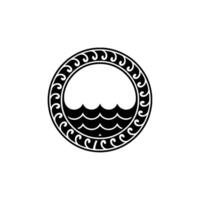 Elegant Black and White Wave Crest Emblem in Circular Frame. vector