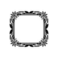 Elegant Floral Square Frame Black and White Botanical. vector