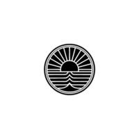 Geometric Sunrise and Waves on White Background. vector