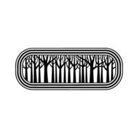 Stylized Black and White Forest in Oval Frame, Minimalism. vector