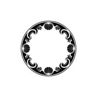 Elegant Black White Circular Ornamental Frame with Seashells. vector