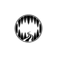 Forest Road Circle Emblem, Minimalist Black and White. vector