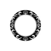 Elegant Nautical Circle Frame Black and White Seashell and Wave Motif. vector