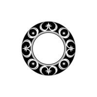 Elegant Black and Silver Circular Ornament with Stars on White Background. vector
