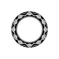Black and White Decorative Circle Frame with Shell Motif on White Background. vector