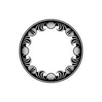 Elegant Black and White Seashell Frame, Decorative Circular Ornament. vector