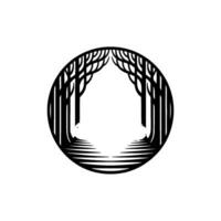Minimalist Forest Circle Black White Abstract Nature. vector