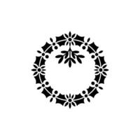 Minimalist Christmas Wreath Black Holly Mistletoe Silhouette. vector
