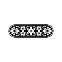 Black White Floral Border Element on White Background. vector