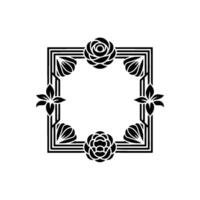 Elegant Floral Frame in Black and White, Decorative Square Border. vector