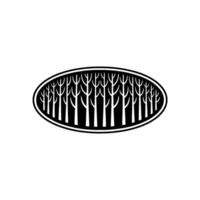 Minimalist Forest Silhouette in Oval Frame - Black and White. vector