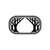 Minimalist Silhouette Trees within Oval Frame on Cream Background. vector