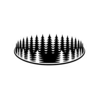Stylized Forest Circle Black Trees on White, Minimalist. vector