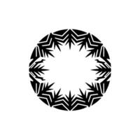 Abstract Black and White Circular Pattern with Geometric Leaf Motif. vector