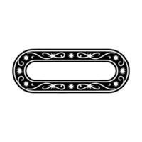 Decorative Oval Frame with Floral and Star Motifs, Black and White. vector