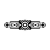 Ornamental Gear and Swirl in Minimalist Black and White. vector