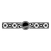 Space Ornament Saturn with Stars, Black and White Border. vector