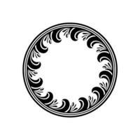Elegant Black Floral Wreath Circle Frame, Decorative Element, White Background. vector
