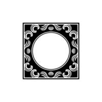 Ornate Black White Square Frame with Seashells, Decorative. vector