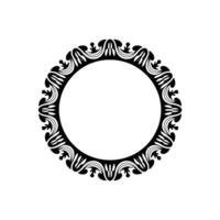 Black Floral Circular Frame on Cream Background. vector