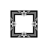 Elegant Floral Square Frame, Black White, Minimalist. vector
