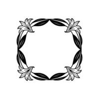 Elegant Lily Frame Black White Floral Border for Invitations. vector