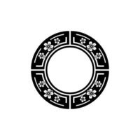 Minimalist Floral Circle Ornament in Black White on White Background. vector