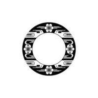 Elegant Japanese Floral Circle Frame, Black and White Minimalist. vector