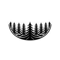 Stylized Forest Emblem Black Trees in Curved Frame, White Background. vector