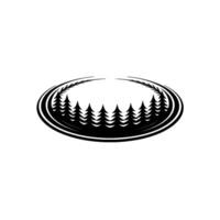 Minimalist Forest Emblem Black Trees in Oval on Light Background. vector