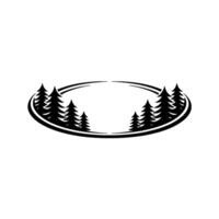 Minimalist Forest Emblem Black Pine Trees within Oval Frame. vector