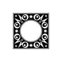 Ornate Geometric Frame with Central Circle, Black and White Element. vector