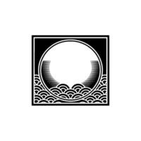 Geometric Black and White Japanese Wave Circle Frame. vector