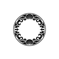 Elegant Black Circle Frame with Seashell Accents on White. vector