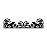 Black White Ocean Wave Border, Decorative Element. vector
