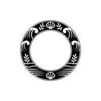 Elegant Coastal Circle Frame Black White Seashell Wave. vector