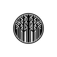 Geometric Forest Black White Minimalist Tree Circle. vector