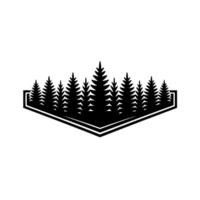 Minimalist Forest Emblem Black Silhouette Pines in Geometric Frame. vector