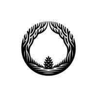 Minimalist Forest Circle Pine Cone Tree Silhouette. vector