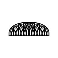 Silhouette Forest Arch Minimalist Black Tree Line on White Background. vector