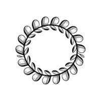 Elegant Black and White Leafy Wreath Frame on Cream Background. vector