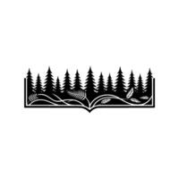 Forest Scene Silhouette Emblem in a Modern Botanical Style. vector