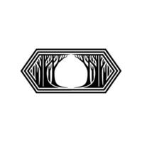 Minimalist Forest Scene in Art Deco Hexagon Frame. vector