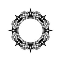 Elegant Circular Frame with Stars and Scrollwork, Black and White. vector