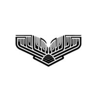Abstract Black White Winged Motif on White Background. vector