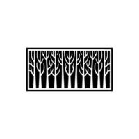 Minimalist Forest Silhouette in Rectangular Frame, Black and White. vector